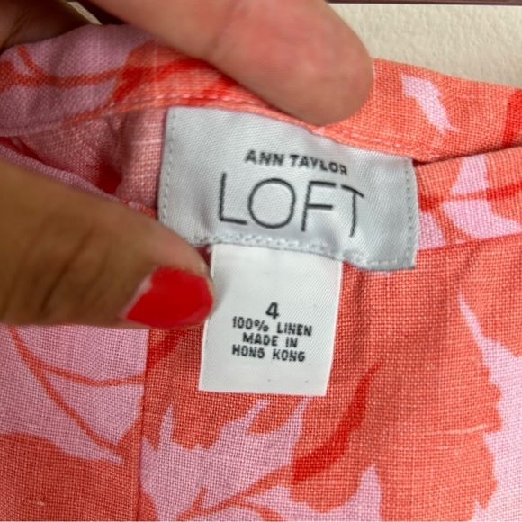 Ann Taylor LOFT cropped linen floral pants in pink size: 4 - Picture 7 of 12